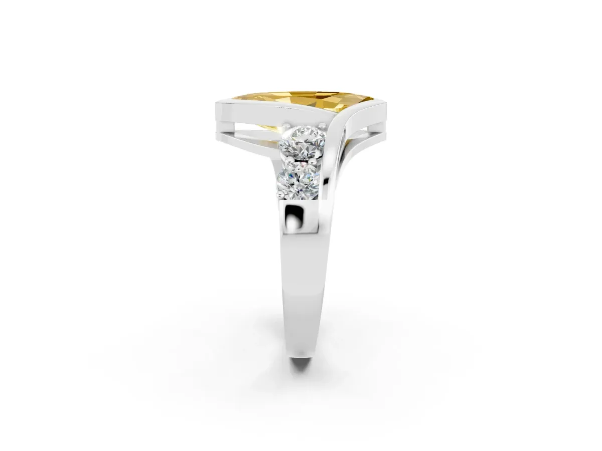 Bezel Set Marquise Cut Yellow Sapphire Bypass Ring with Round Accents Silver