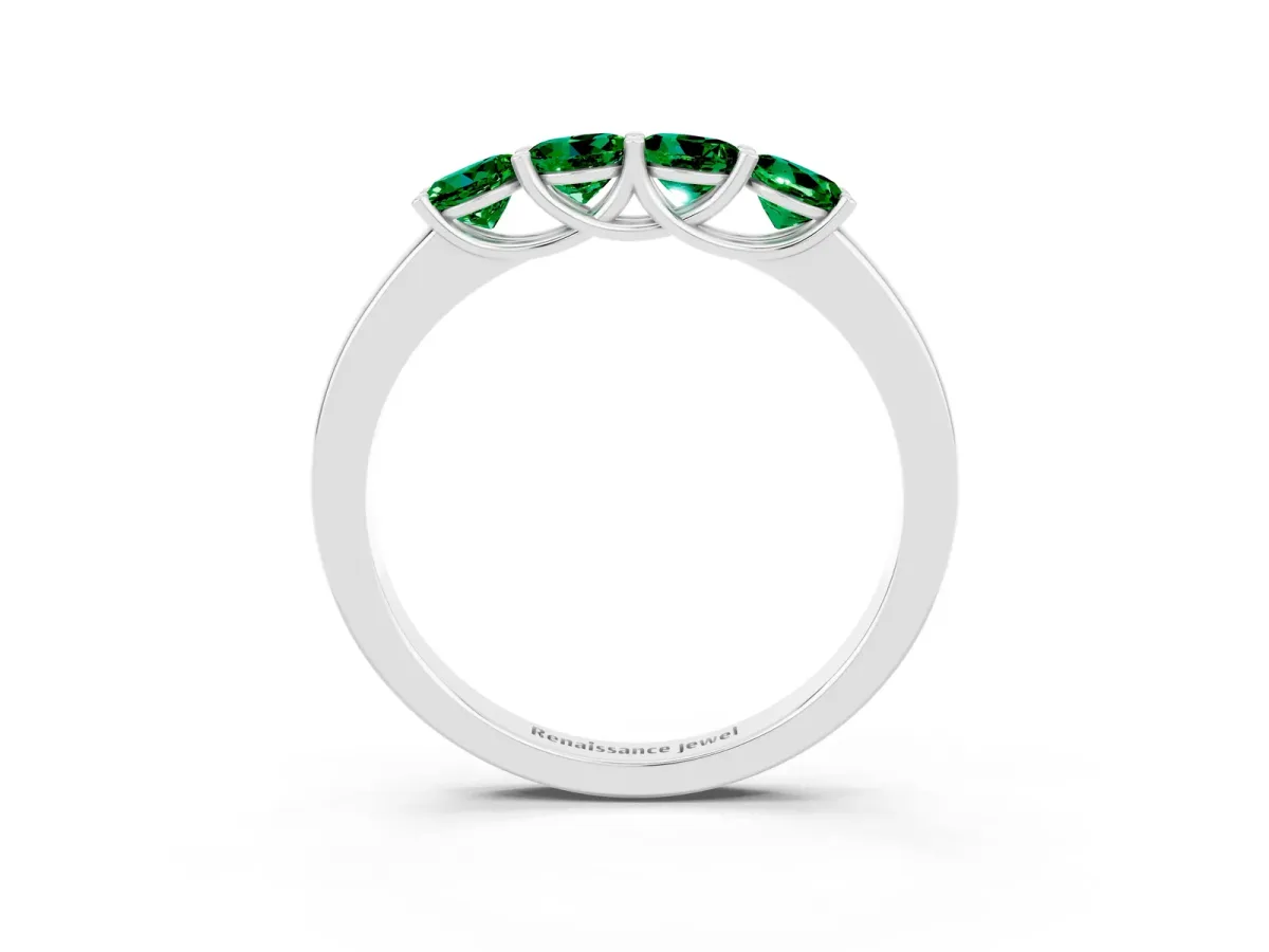 Four-Stone Round Emerald Prong-Set Band Platinum