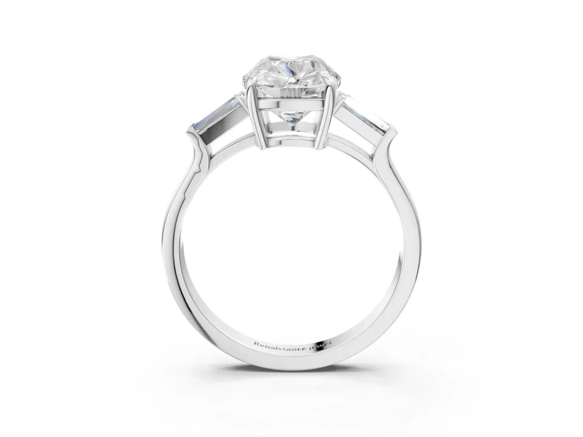 Old Mine Elongated Cushion Diamond with Side Tapered Baguette Three Stone Ring Silver