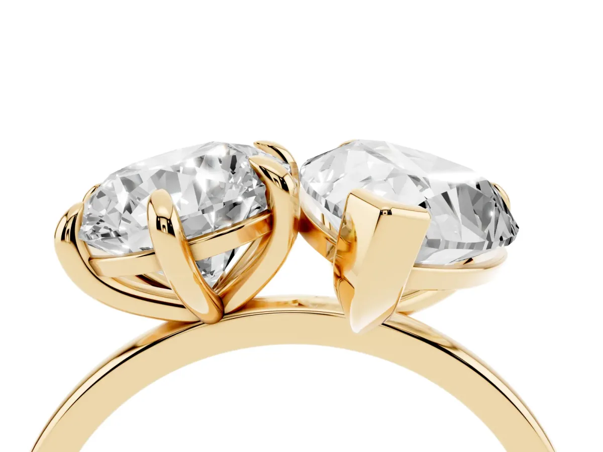 Round and Pear Toi Moi Ring with Prong Setting and Plain Band Yellow gold
