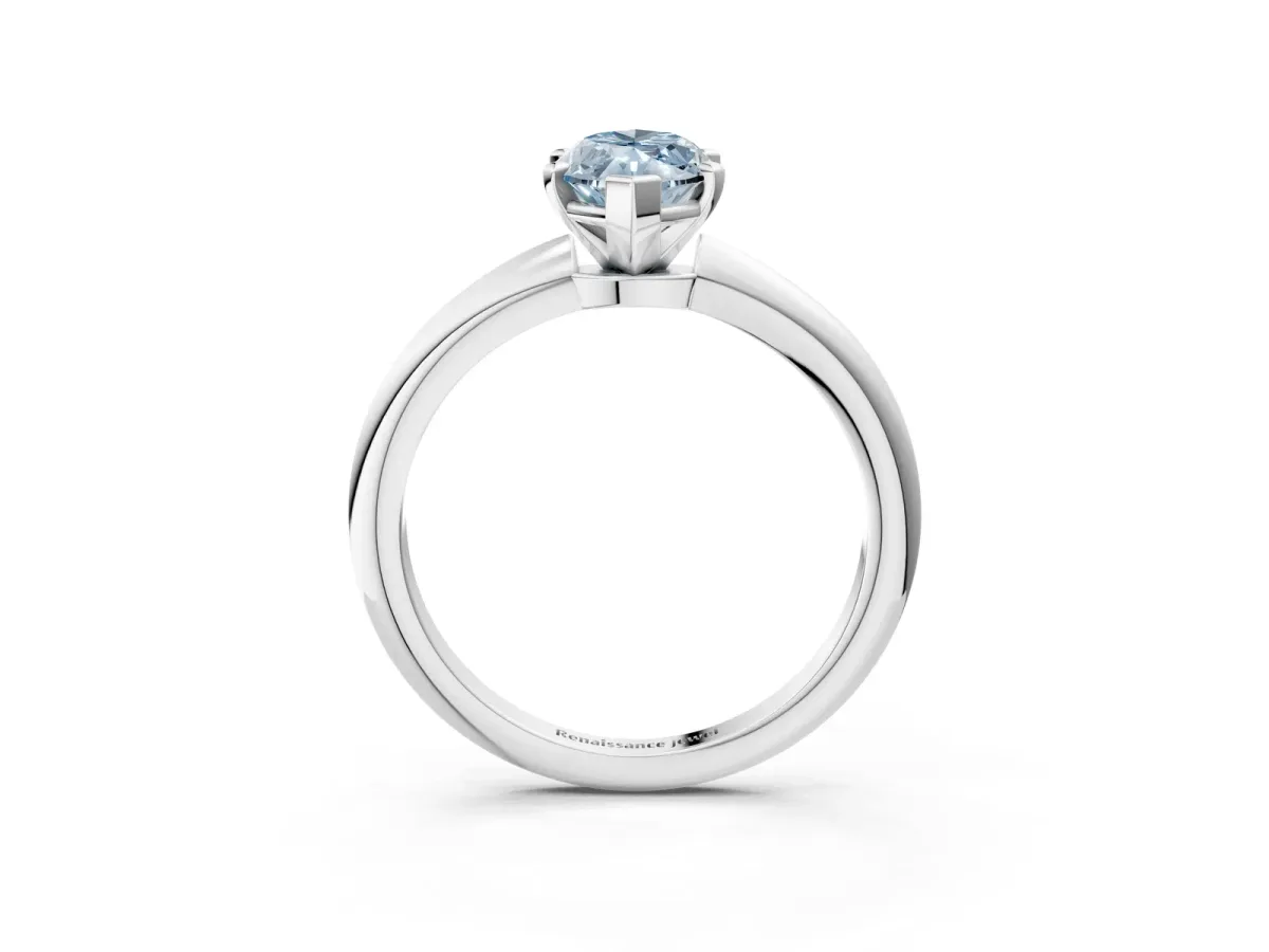 Fancy Blue Marquise Cut Diamond Solitaire Ring with Six-Prong Setting and Classic Band Silver