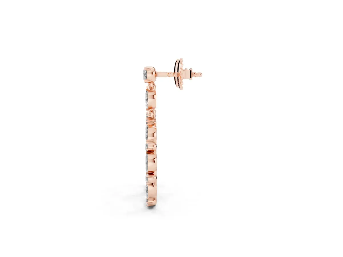 Round and Marquise Diamond Open Oval Drop Earrings Rose gold