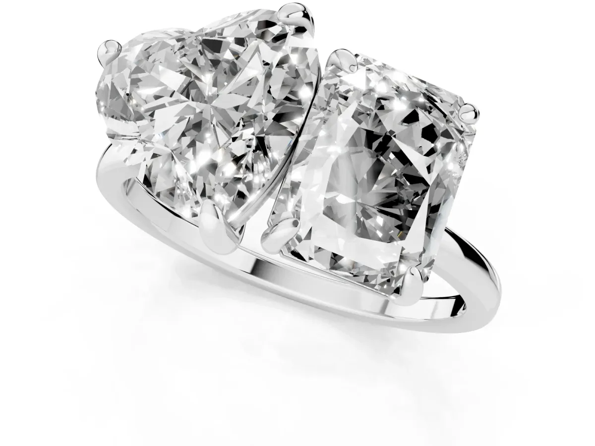 Radiant and Heart Toi Moi Ring with Prong Setting and Plain Band White gold