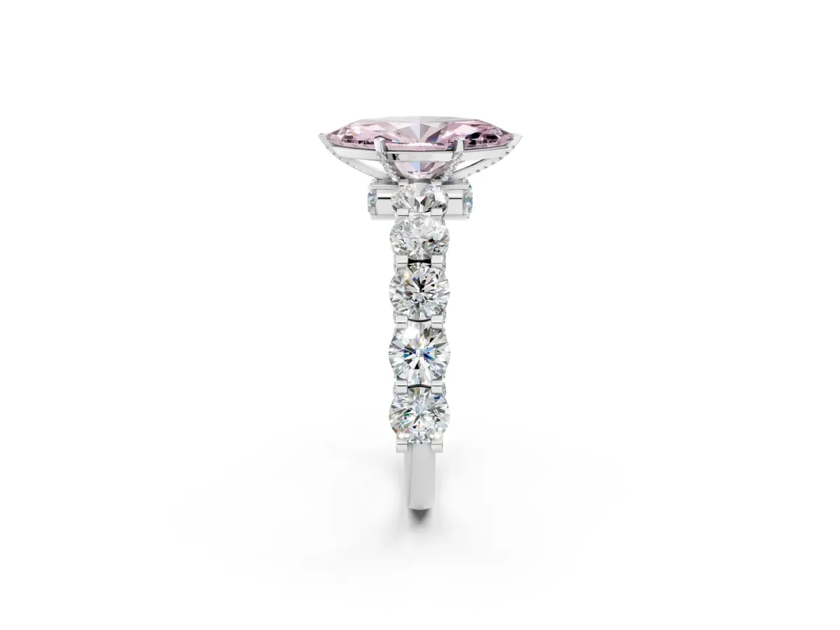 Fancy Pink Marquise Cut Diamond Side Stone Engagement Ring with Four-Prong Setting White gold