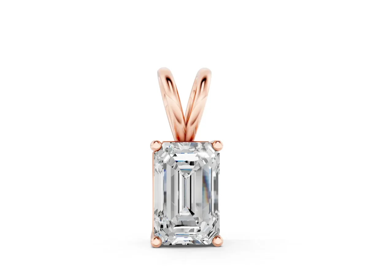 Emerald Cut Solitaire Pendant with Four-Prong Setting Rose gold