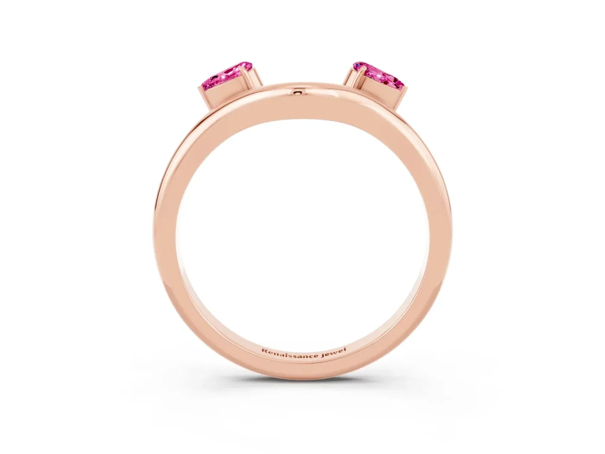 Pear Cut Pink Sapphire Two-Stone Open Band Ring with Prong Setting Rose gold