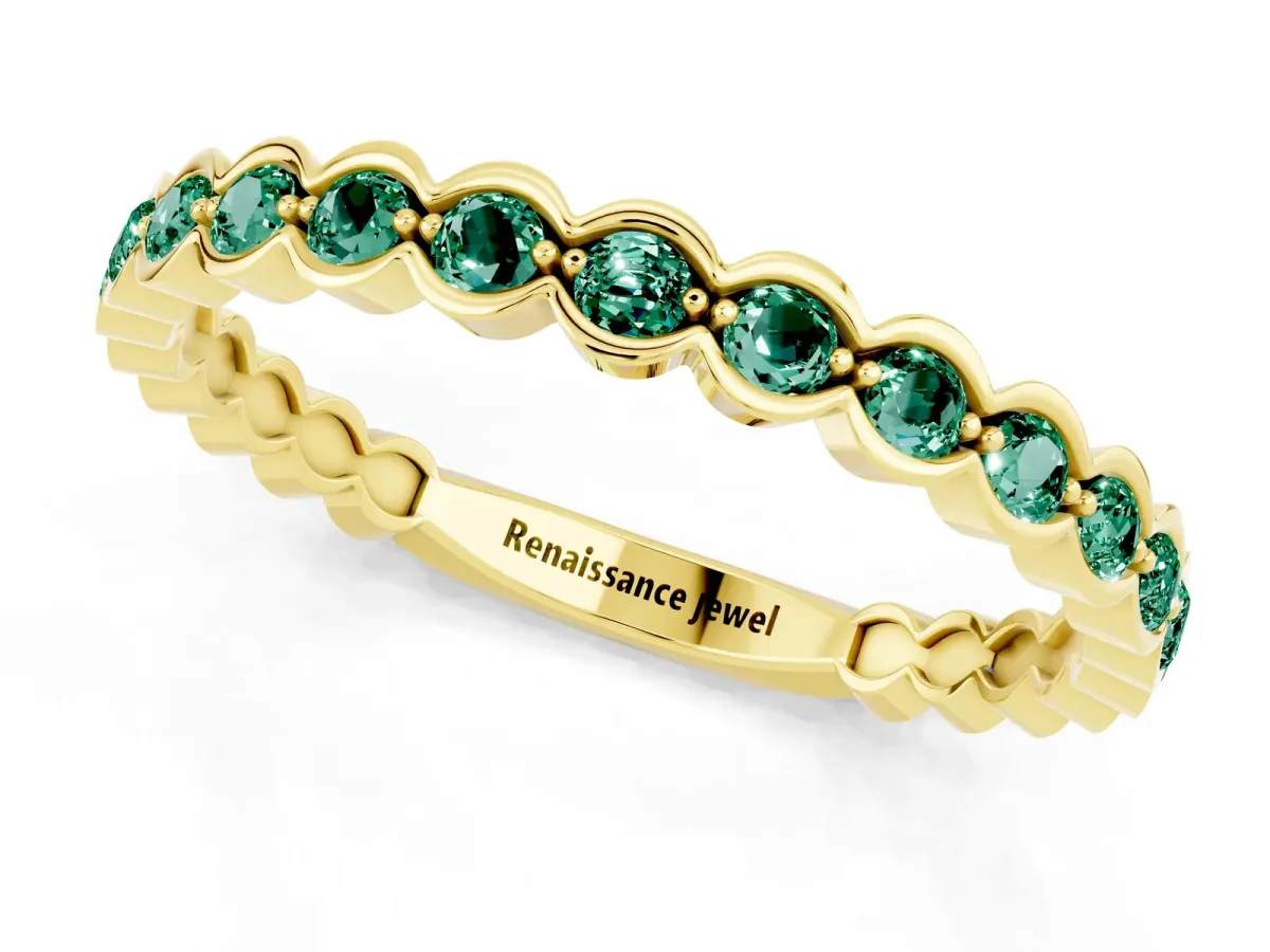Round Green Sapphire Bezel Set Eternity Band Yellow gold
