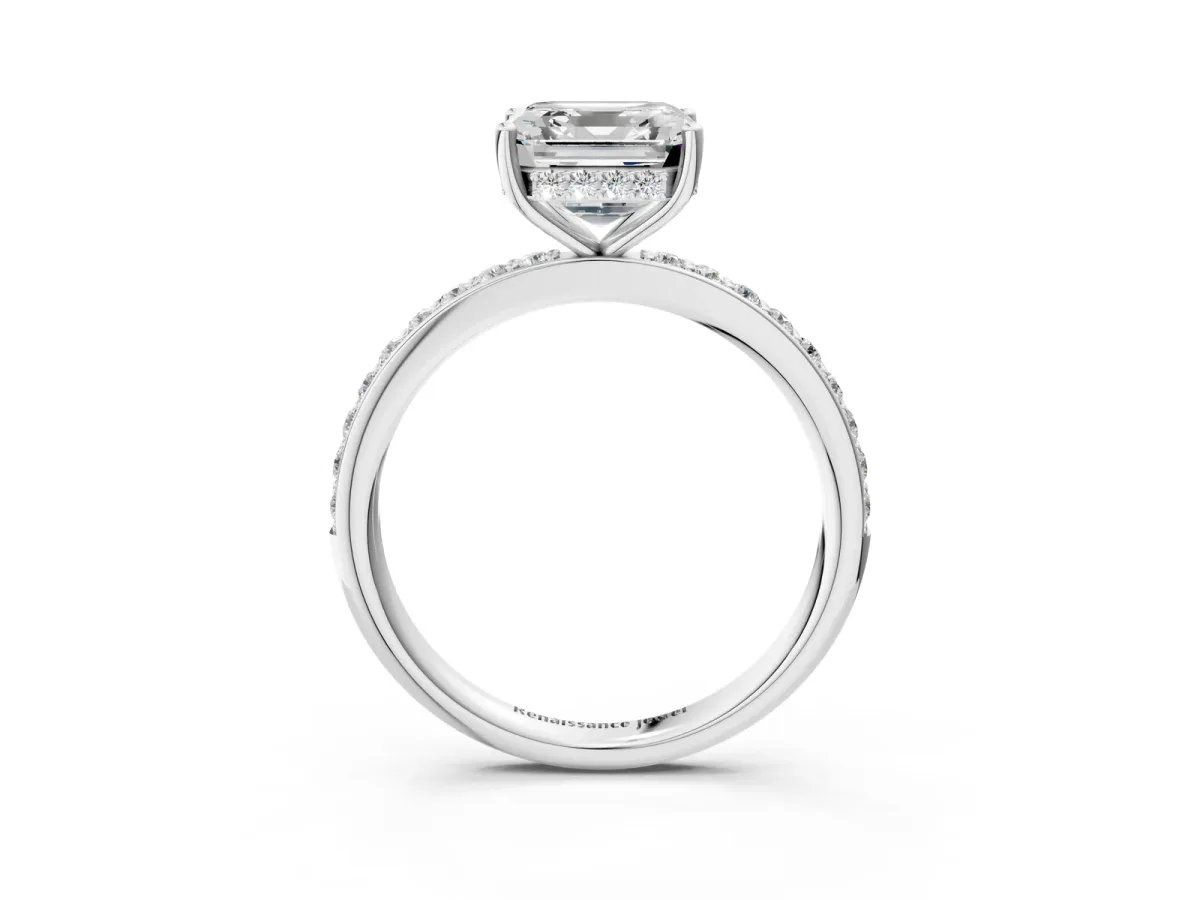 Asscher Cut Cut Diamond Pavé Band Ring with Four-Prong Setting Platinum