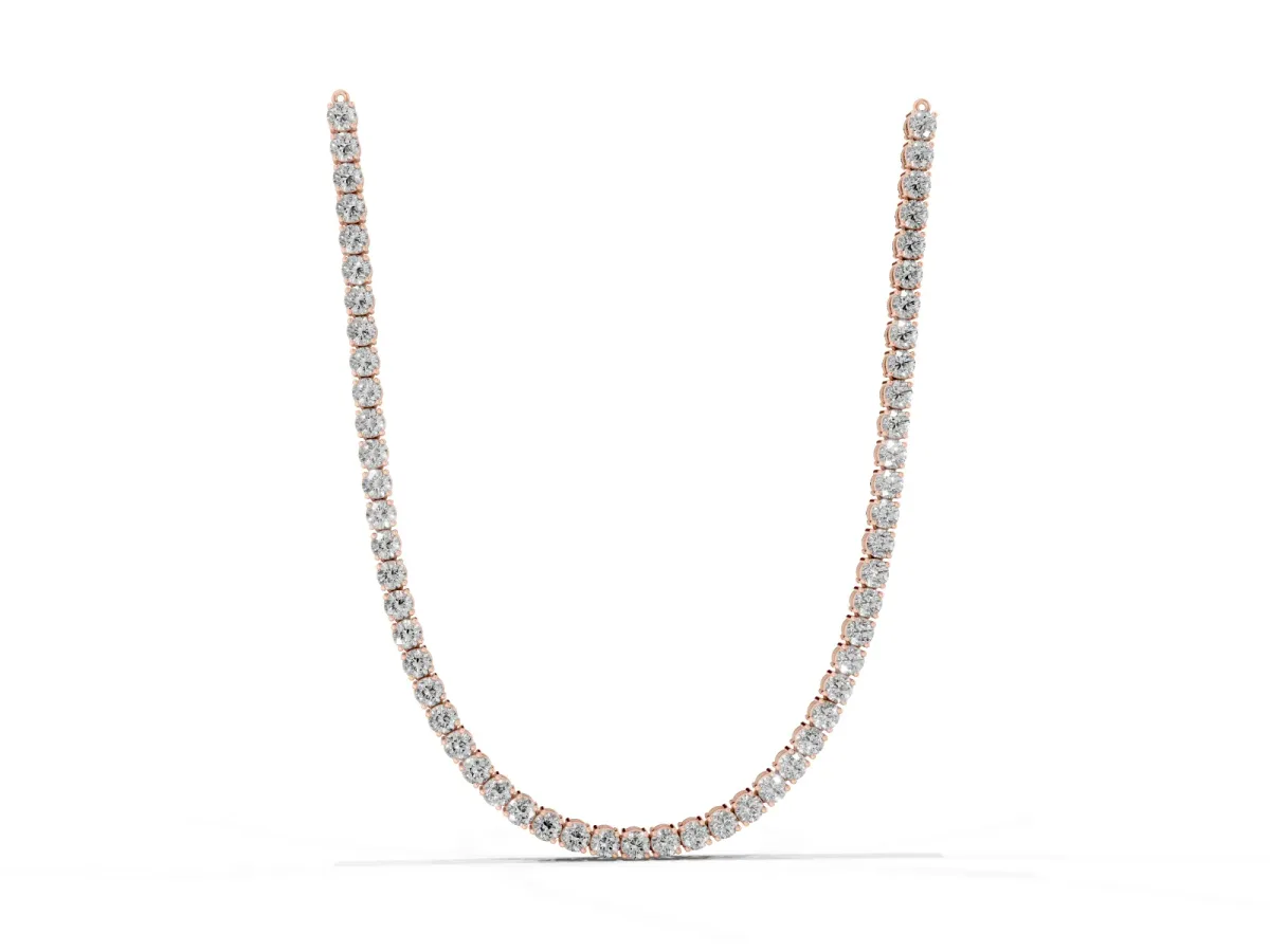 Round Diamond Tennis Necklace with Four-Prong Setting Rose gold