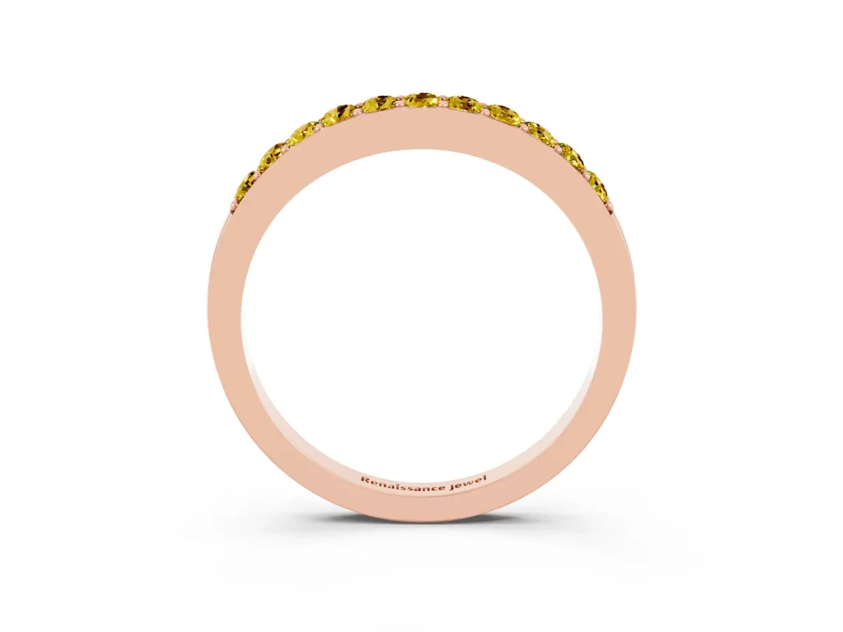 Round Yellow Sapphire Curved Wedding Band with Channel Setting Rose gold