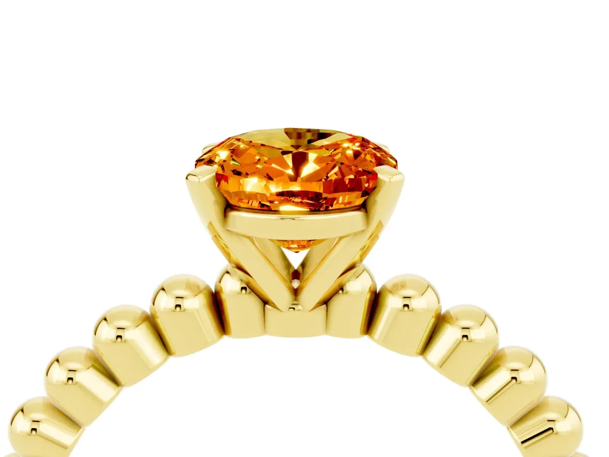 Oval Cut Citrine Solitaire Ring with Beaded Band and Prong Setting Yellow gold