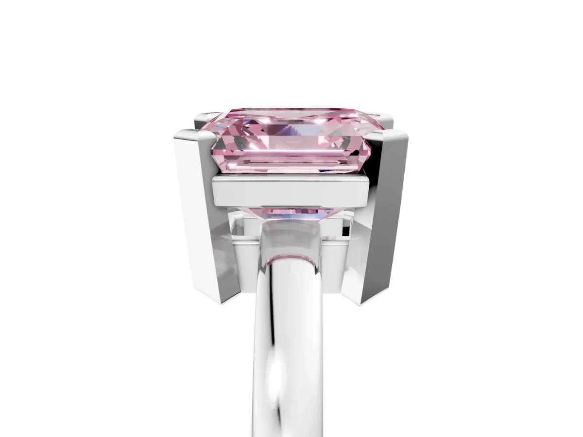 Fancy Pink Asscher Cut Cut Solitaire Ring with Four-Prong Setting and Classic Band Platinum
