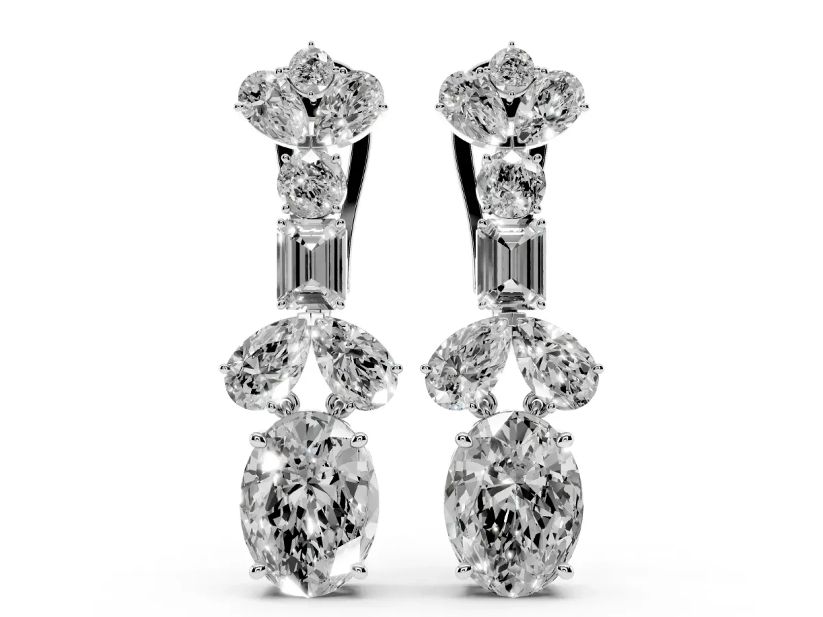 Pear, Baguette and Oval Diamond Monaco Drop Earrings Silver