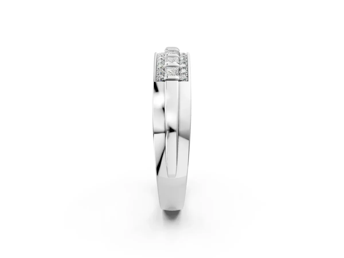 Bar-Set Princess Cut Diamond Pavé Band Silver