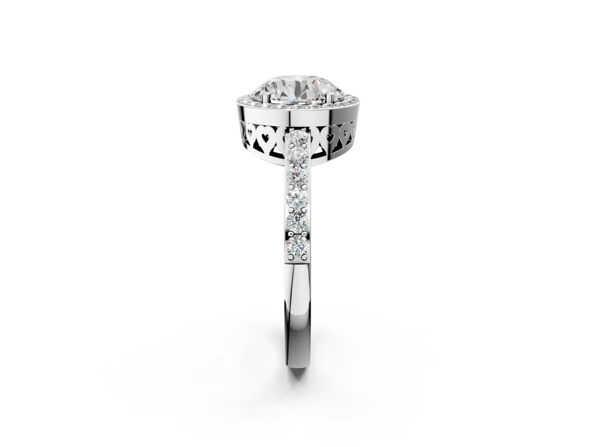 Round Cut Halo Diamond Pavé Band Ring with Prong Setting Platinum
