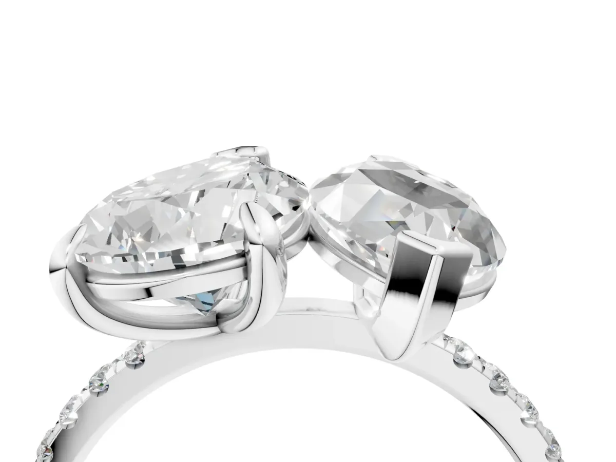 Pear and Princess Toi Moi Ring with Prong Setting and Micro Pave Band Silver