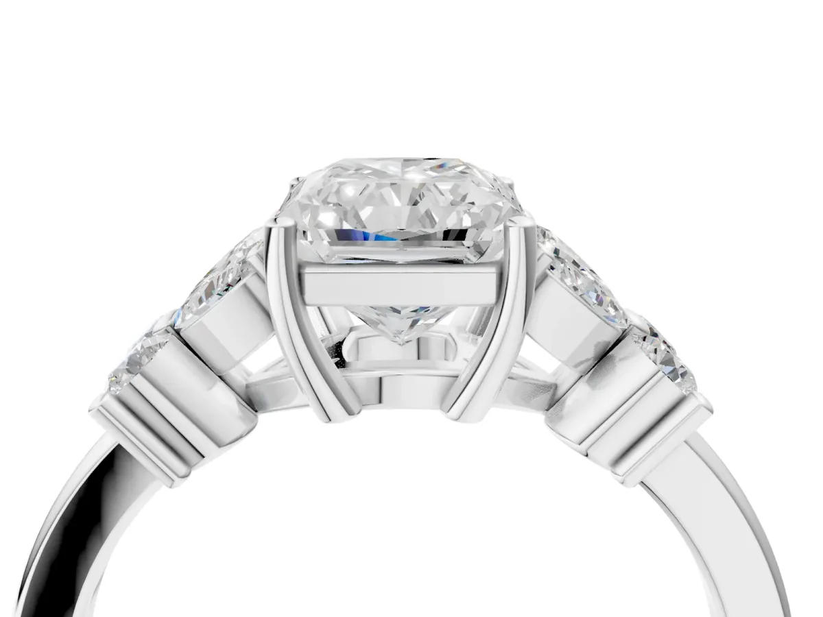Radiant Cut Diamond Floral Cluster Ring with Solitaire Band and Prong Setting Platinum