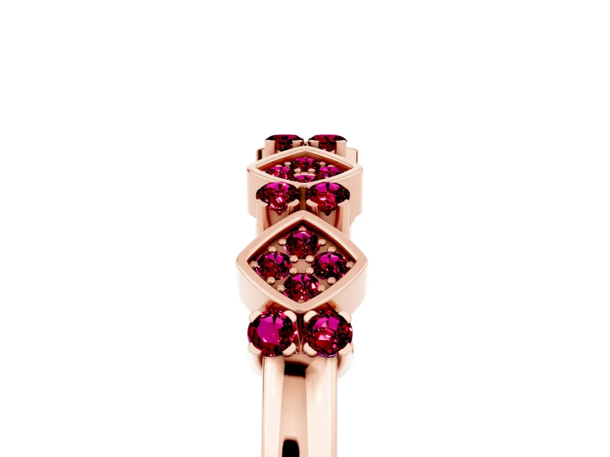 Pavé Cushion Garnet Cluster Eternity Band with Prong Setting Rose gold