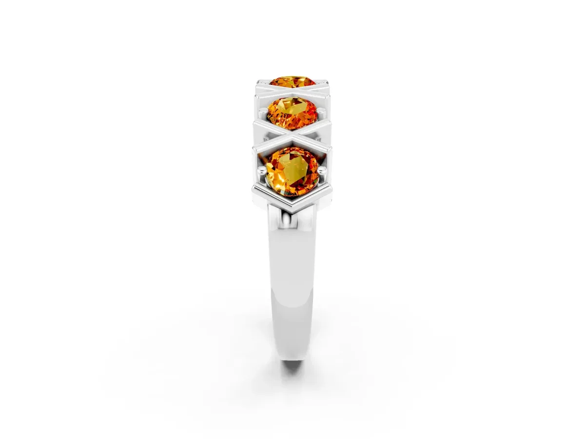 Round Citrine Channel Set Band with X-Prong Detail Silver