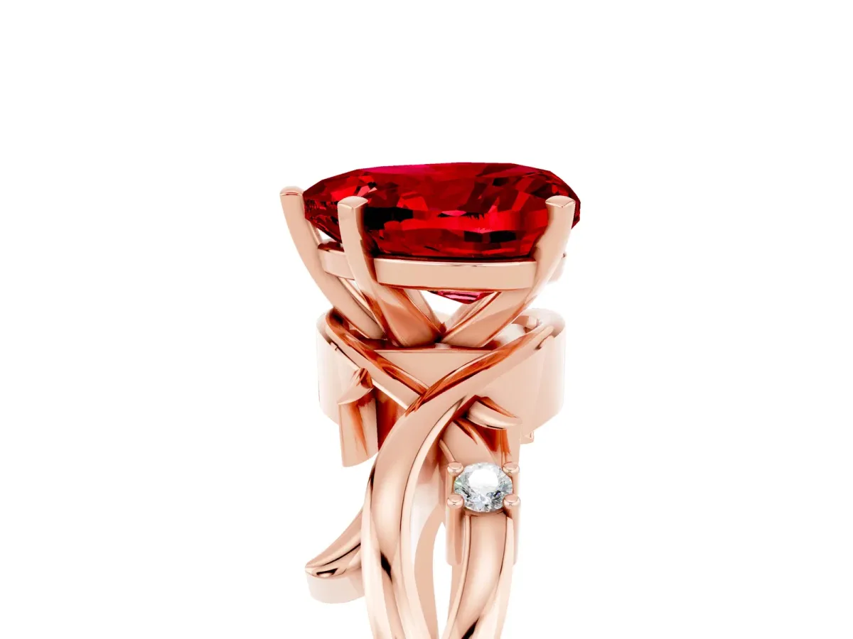 Heart Cut Ruby Solitaire Ring with Twisted Band and Prong Setting Rose gold
