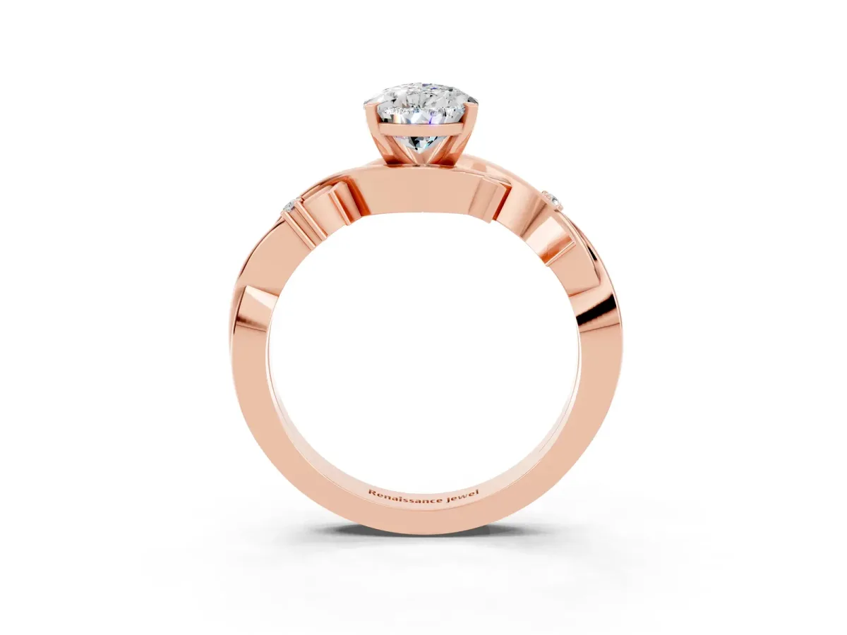 Pear Cut Moissanite Solitaire Ring with Twisted Band and Prong Setting Rose gold
