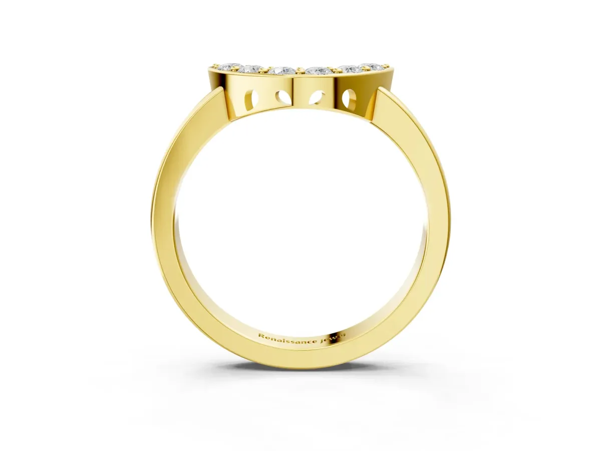 U-Shaped Pavé Round Diamond Contour Band with Shared Prong Setting Yellow gold