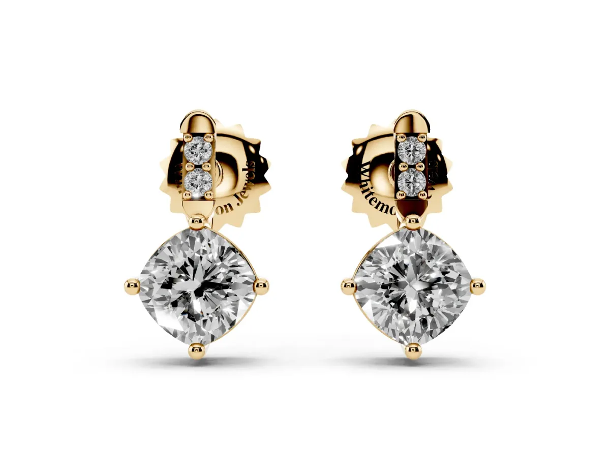 Sideways Cushion Diamond Drop Earrings with Diamond Accent Yellow gold