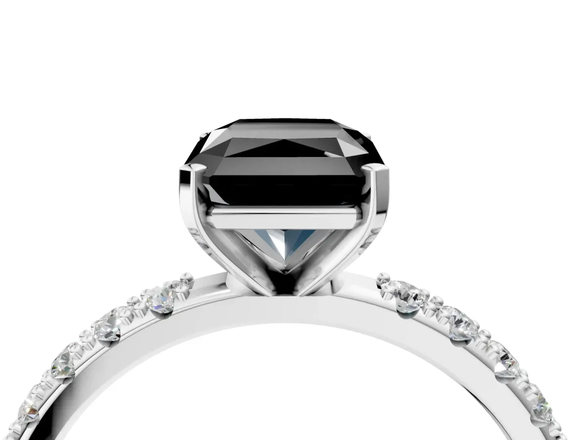 Fancy Black Radiant Cut Diamond Solitaire Pavé Band with Four-Prong Setting Silver
