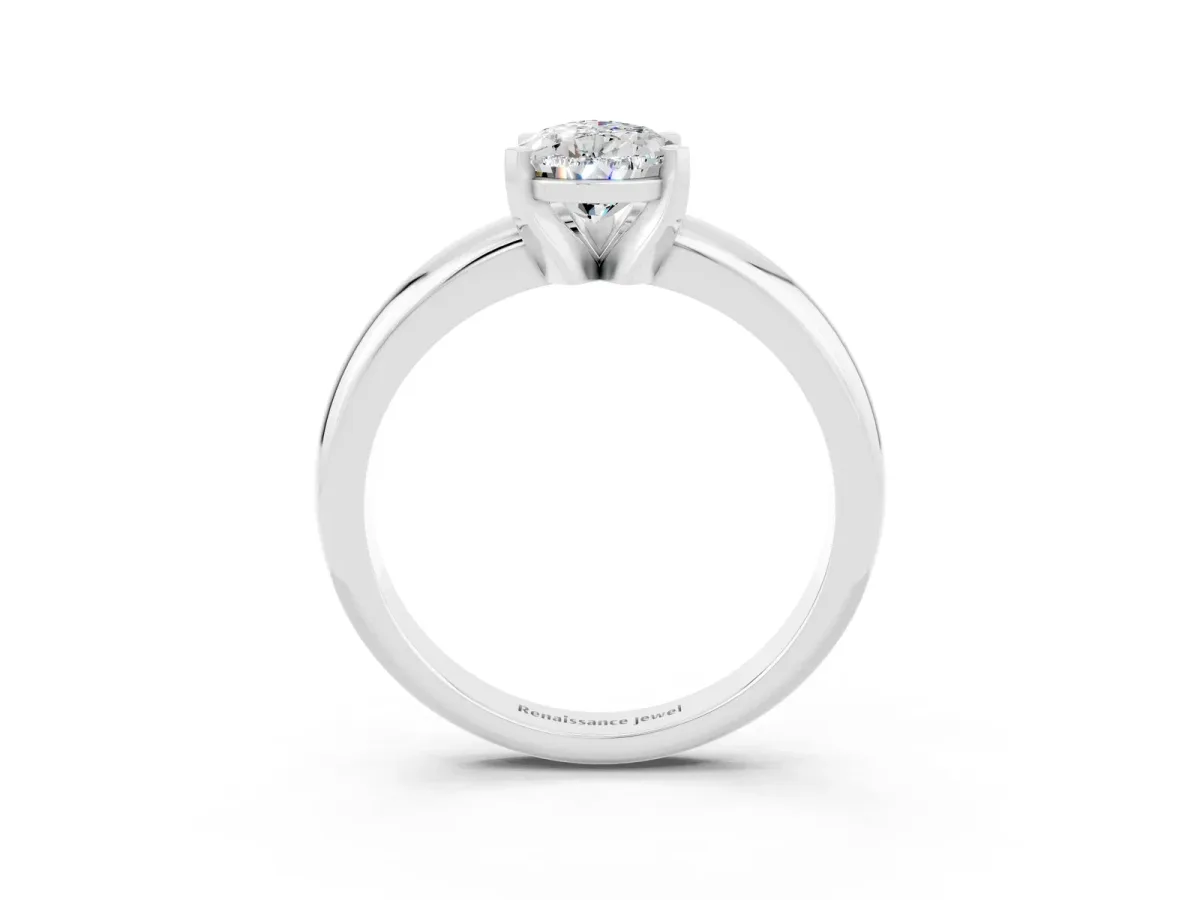 Fancy Pink Round Cut Diamond Solitaire Ring with Round Pavé Band and Four-Prong Setting Silver