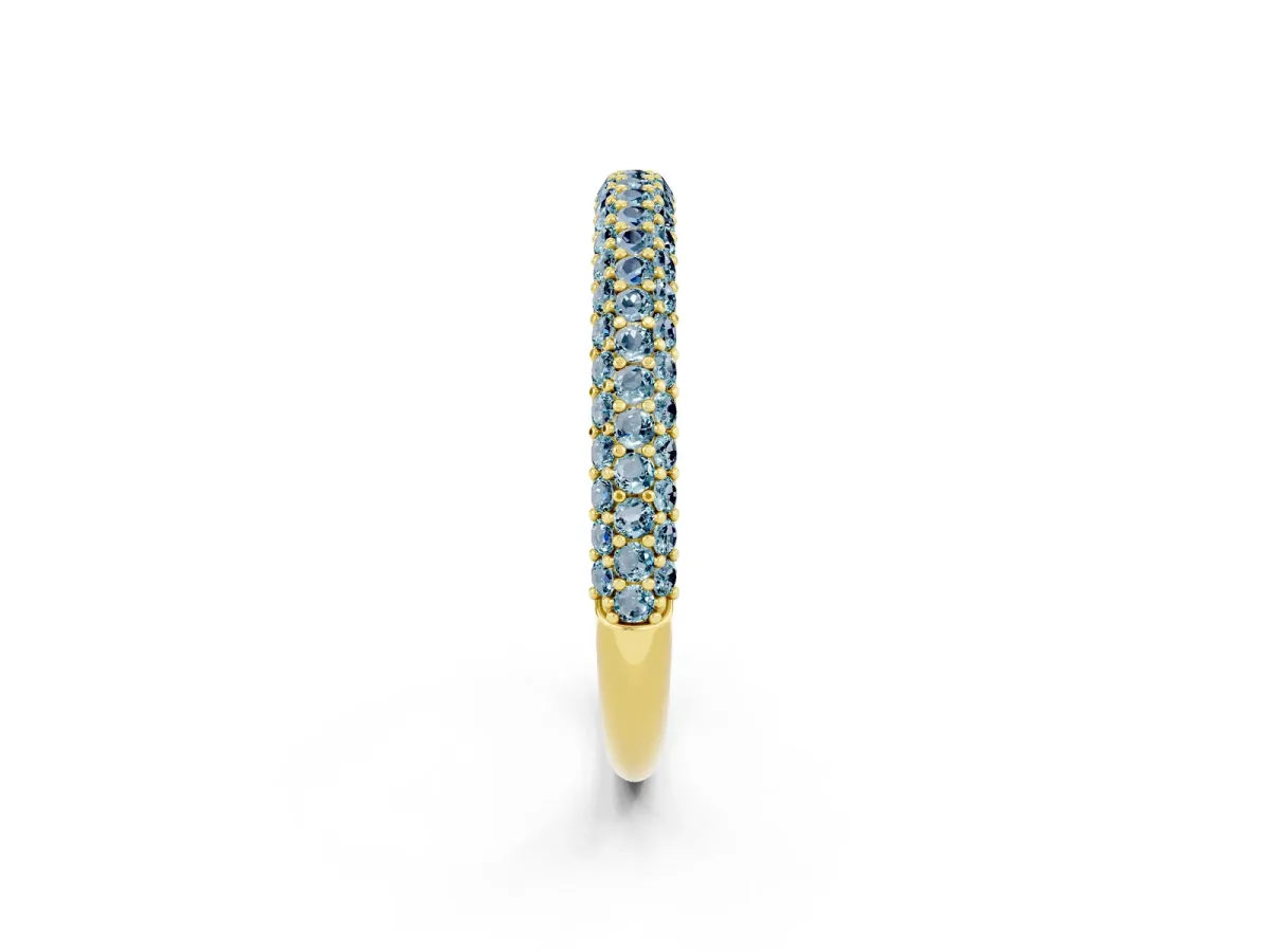 Round Aquamarine Pavé Eternity Band with Shared Prong Setting Yellow gold