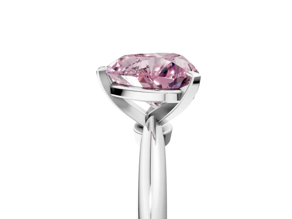 Fancy Pink Heart Cut Diamond Solitaire Ring with Six-Prong Setting and Classic Band Silver