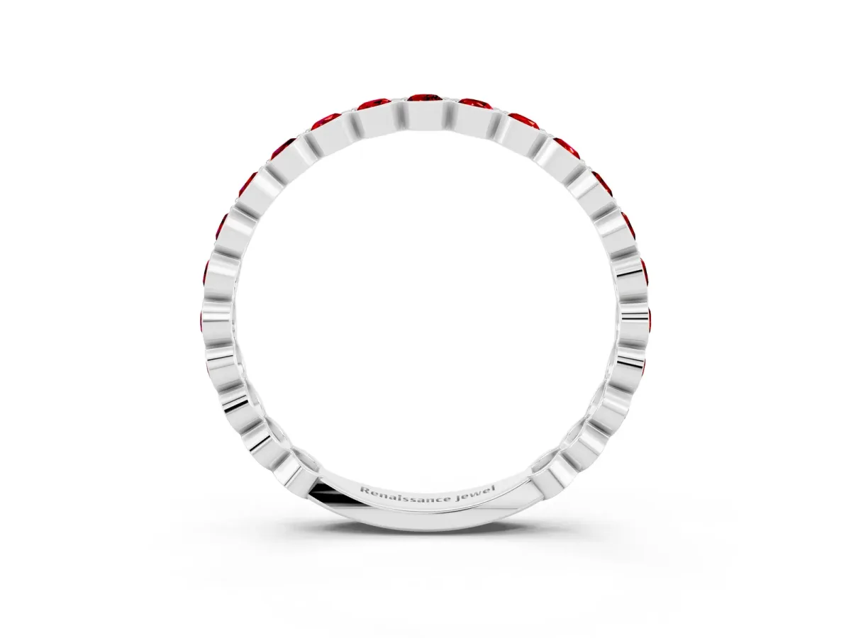 Round Ruby Bezel Set Eternity Band White gold