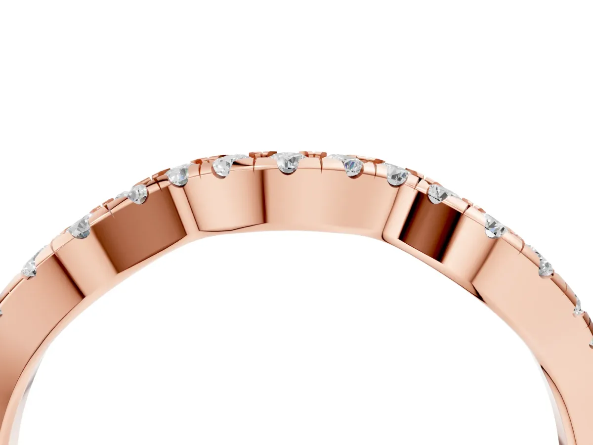 Round Diamond Pavé Curved Wedding Band Rose gold