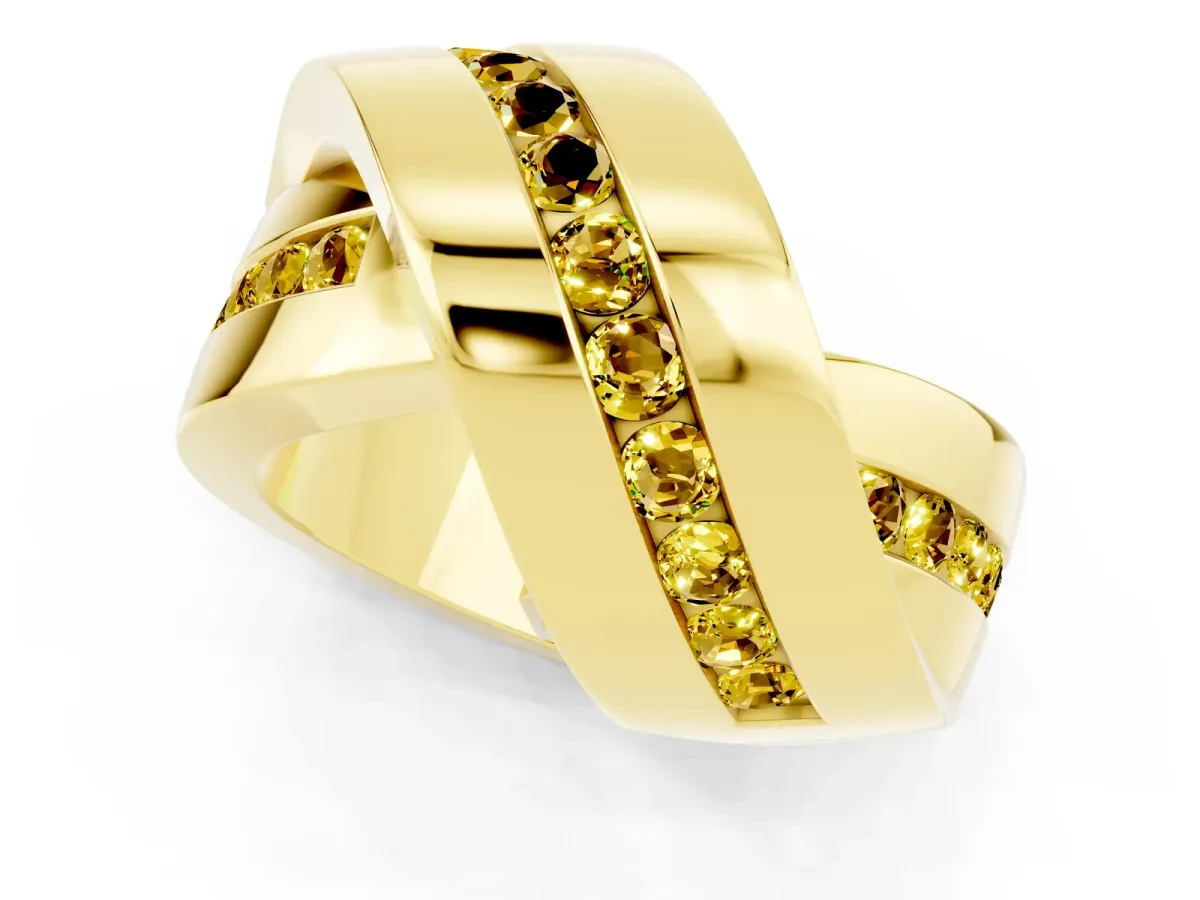 Pavé Round Yellow Sapphire Crossover Band with Channel Setting Yellow gold
