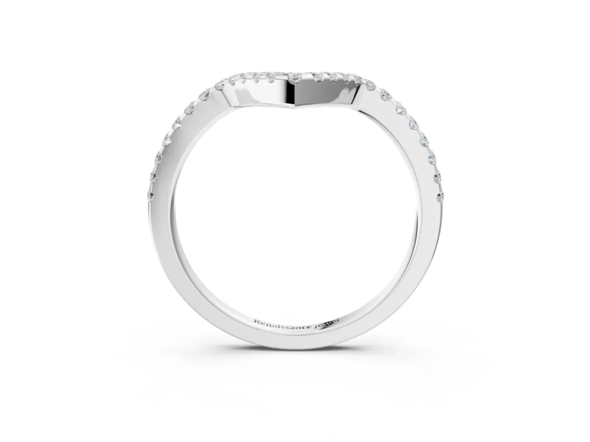 V-Shaped Pavé Round Diamond Chevron Band with Shared Prong Setting White gold