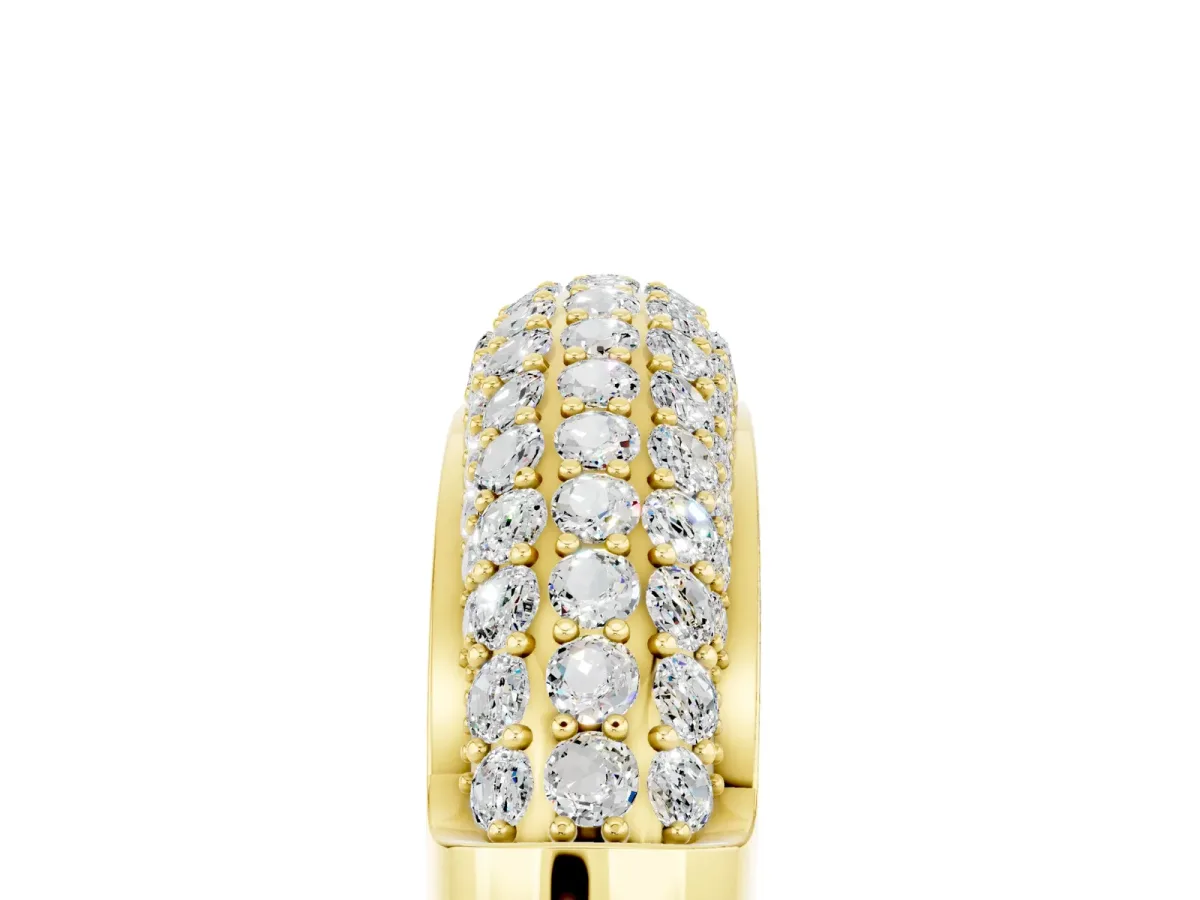 Three-Row Pavé Round Moissanite Dome Band Yellow gold