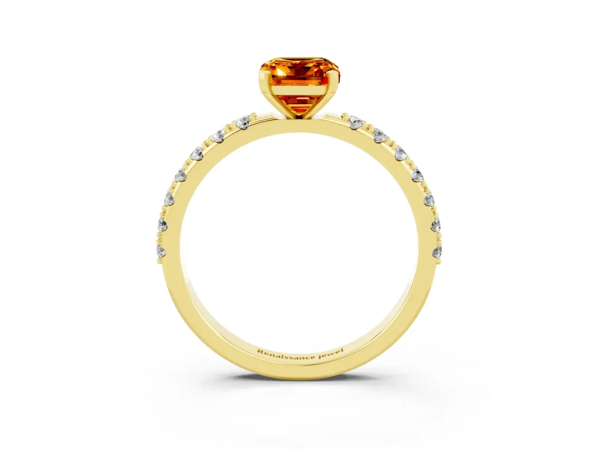 Emerald Cut Citrine Solitaire Pavé Band with Four-Prong Setting Yellow gold