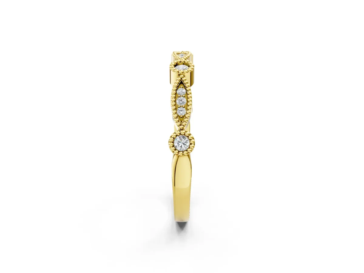 Milgrain Bezel and Marquise Diamond Band Yellow gold