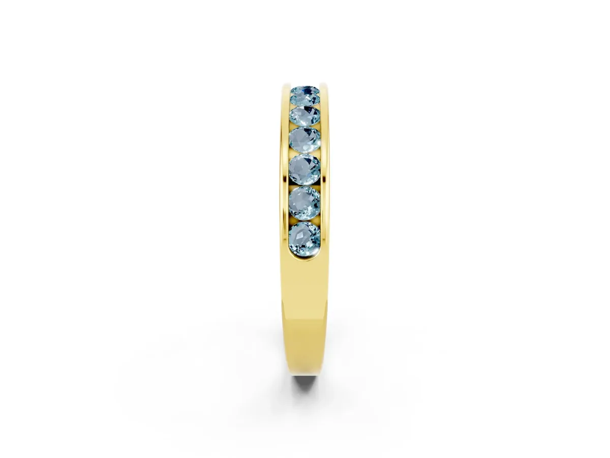Channel Set Round Aquamarine Eternity Band Yellow gold
