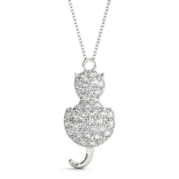 Pavé Round Prong Set Cat Pendant Silver