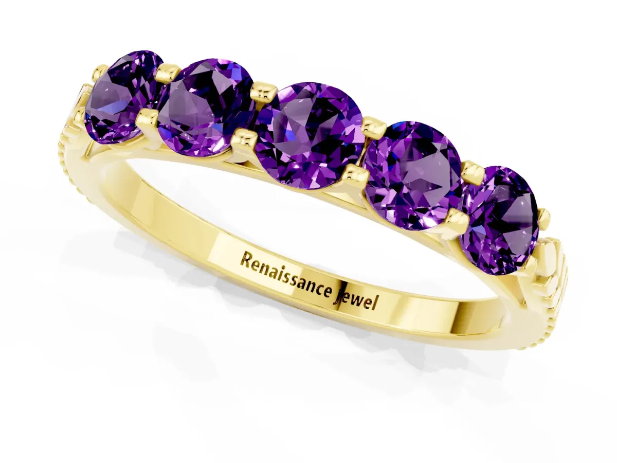 Five-Stone Round Amethyst Prong-Set Band Yellow gold