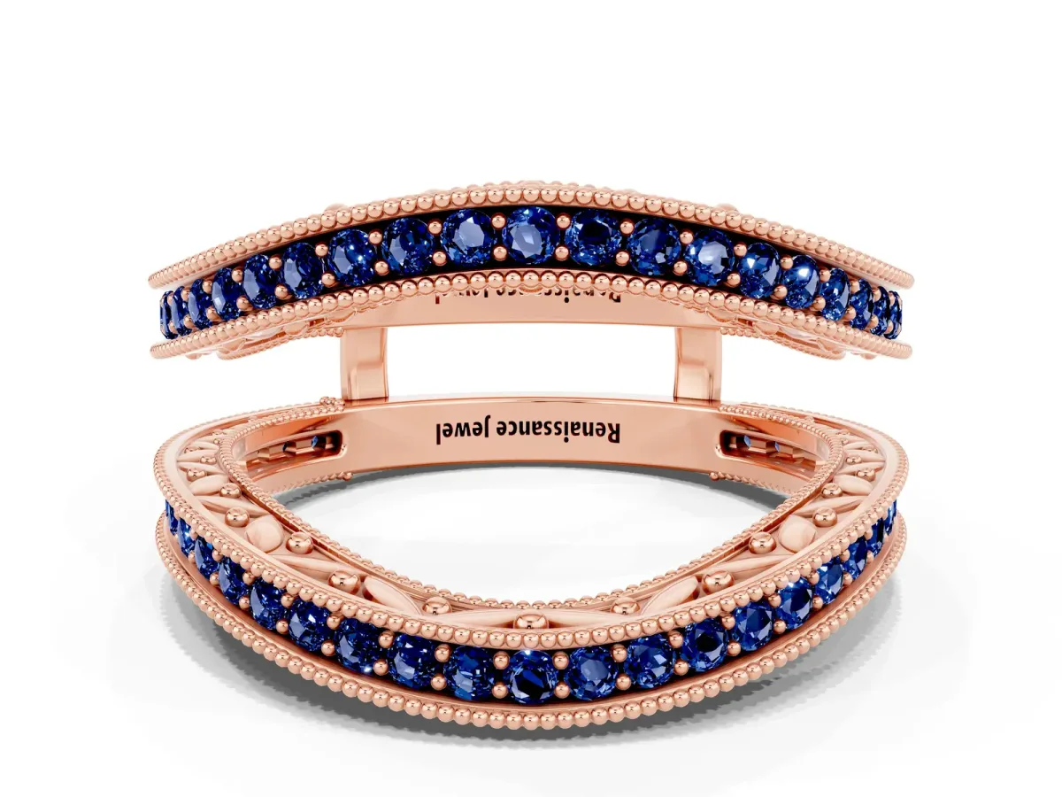 Round Blue Sapphire Milgrain Eternity Band with Channel Setting Rose gold