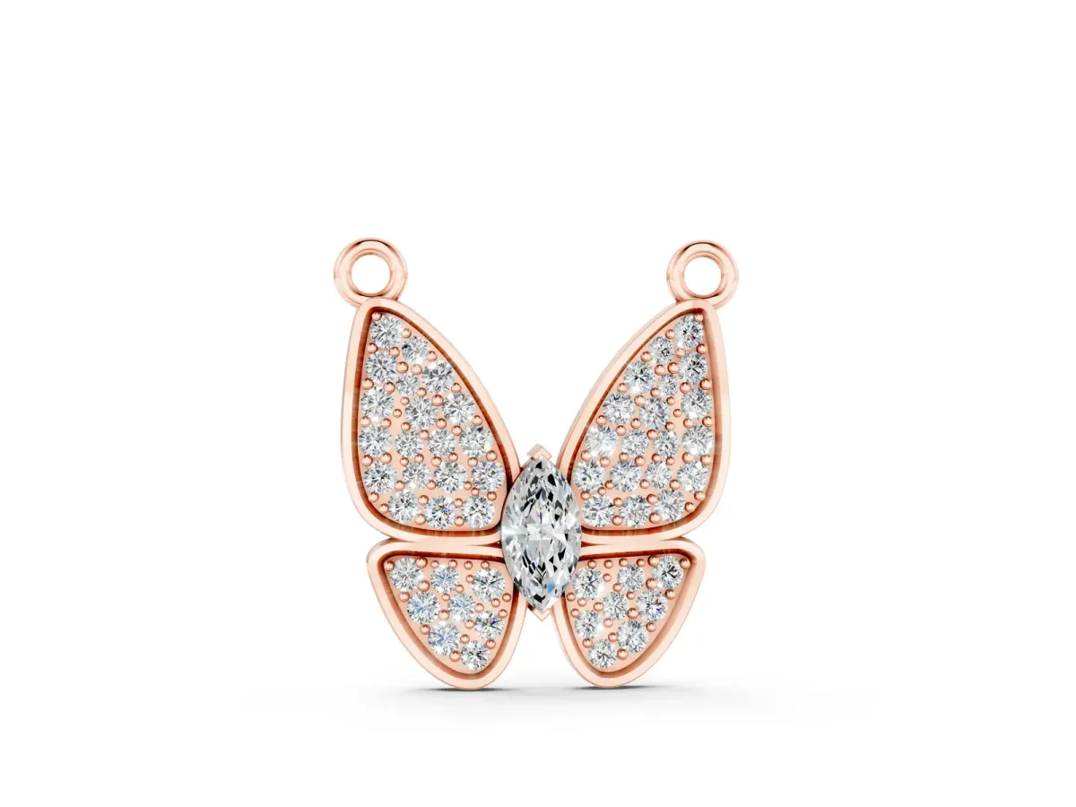 Pavé Oval Prong Butterfly Pendant Rose gold