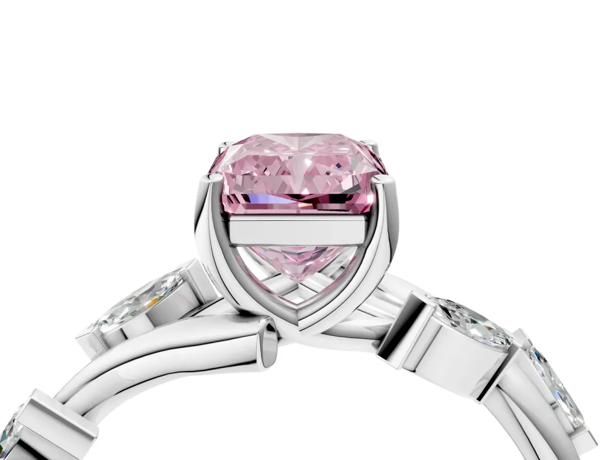 Fancy Pink Radiant Cut Solitaire Twisted Band Marquise Accent Prong Setting Ring Platinum