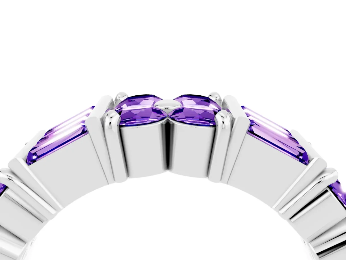 Channel Set Round and Baguette Tanzanite Anniversary Band with Prong Setting Silver