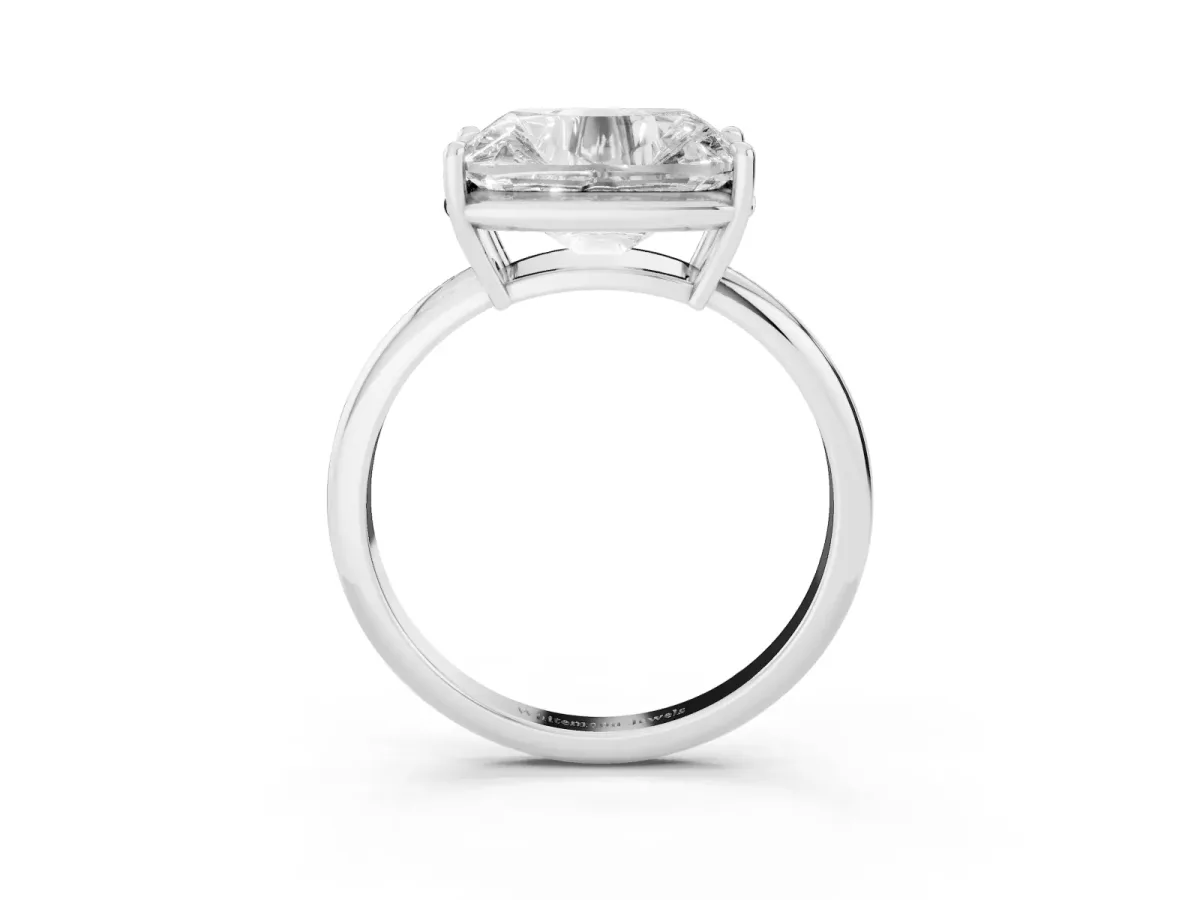 Old Mine Elongated Cushion Diamond East-West Bezel Set Four Claw Solitaire Ring Platinum