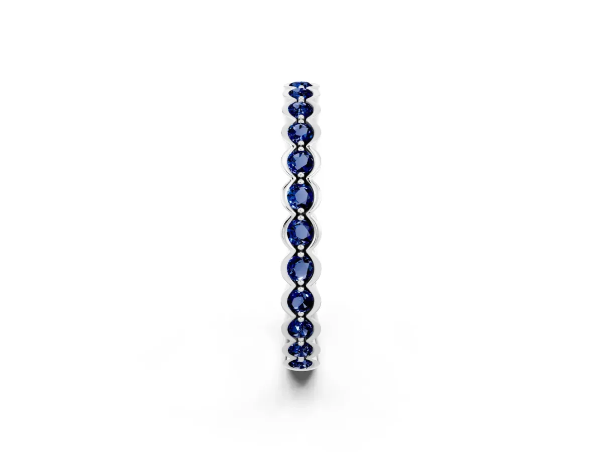 Round Blue Sapphire Bezel Set Eternity Band White gold