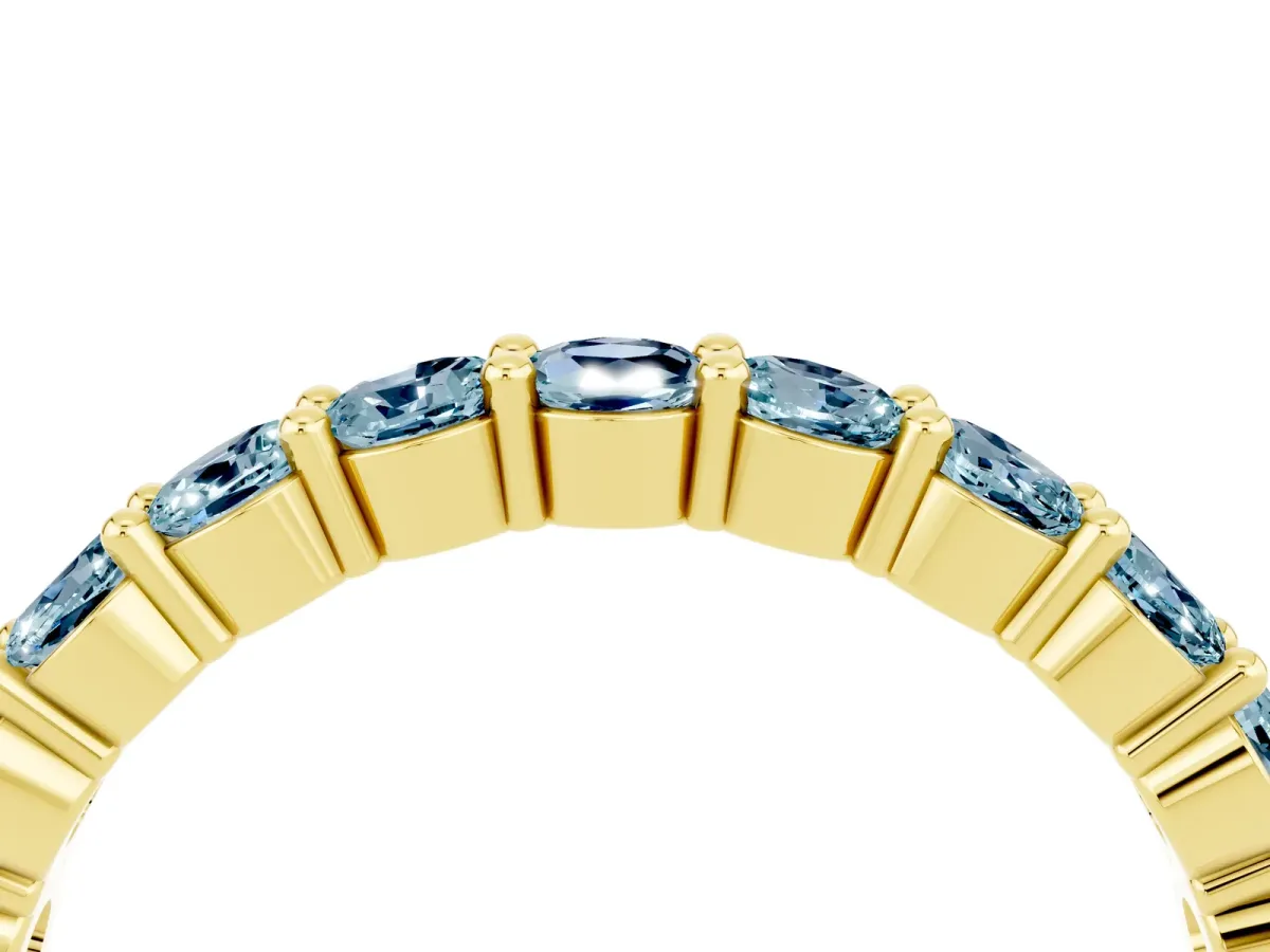 Round Aquamarine Half Eternity Band with Prong Setting Yellow gold