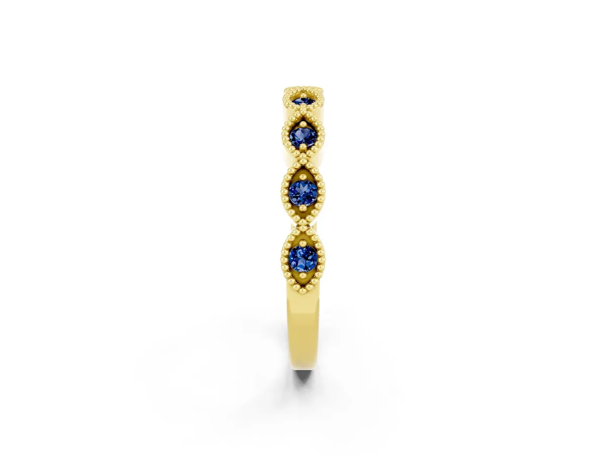 Milgrain Marquise Blue Sapphire Half Eternity Band with Bezel Setting Yellow gold