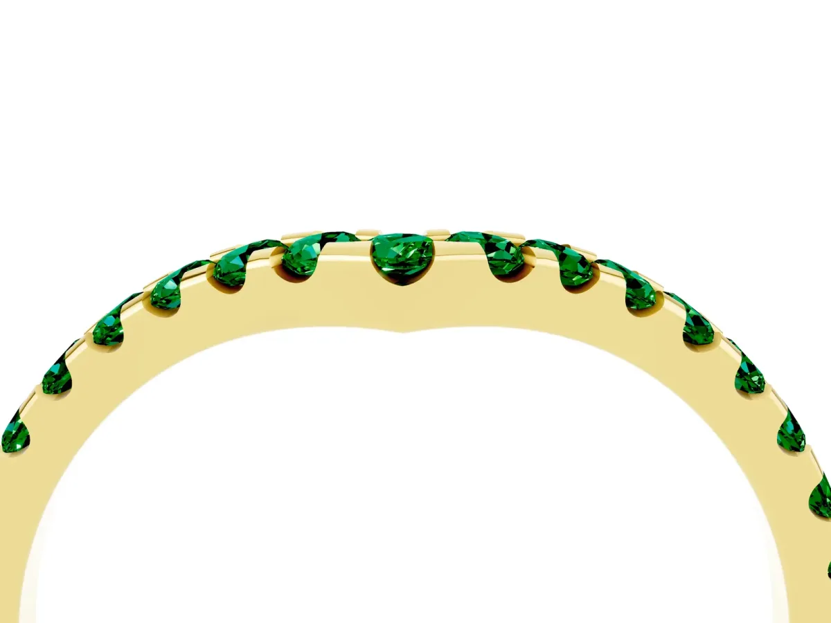Pavé Round Emerald Chevron Band with Shared Prong Setting Yellow gold